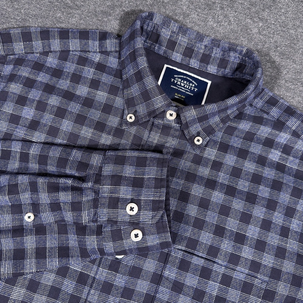 Charles‎ Tyrwhitt Shirt Men's Blue Check Size M Slim Fit Button Down Non-Iron